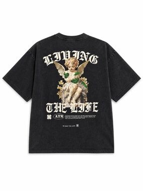 Urban Man Black Mineral Wash Cherub Angel Graphic Tee – Size XL EUC